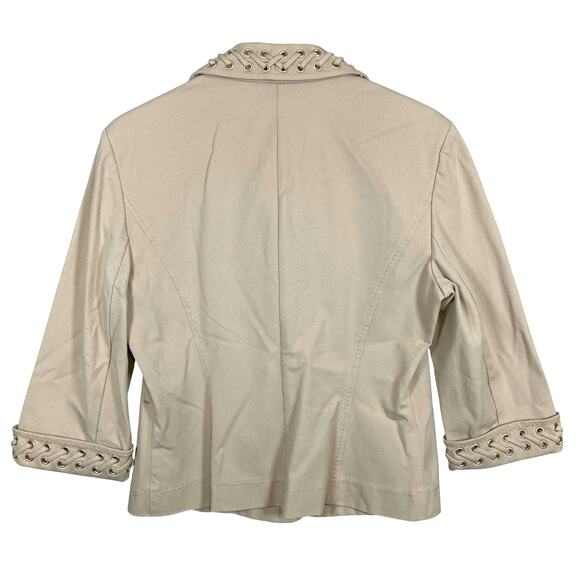 St John Blazer Laced Eyelet Cotton Stretch Tan Beige Blaze Women's Size Medium - Picture 2 of 11